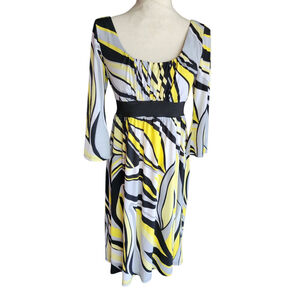 Chadwick's Retro Stretch Geometric Print Empire Dress Women's S Black Yellow